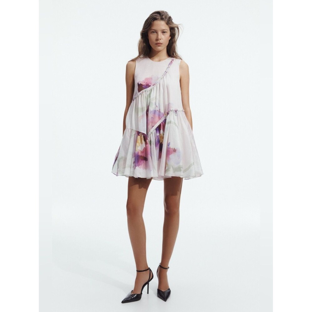 NWOT AJE VERSE Sleeveless Watercolor Floral pink ROSARIA Mini Dress, US4 &6